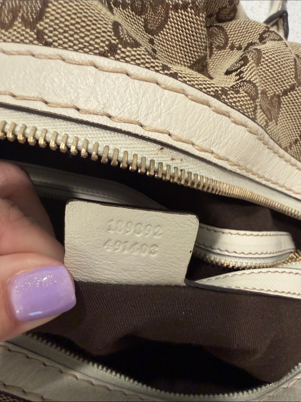 Gucci Beige Monogram Shoulder Hobo Bag with Cream Trim and Gold Hardware - Picture 3 of 6